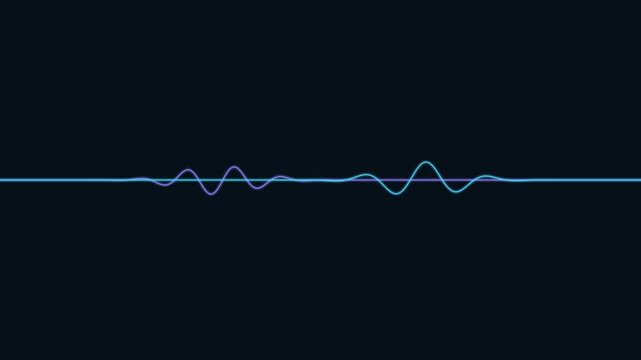 Digital audio waveform and signal pulse collision animation on dark background