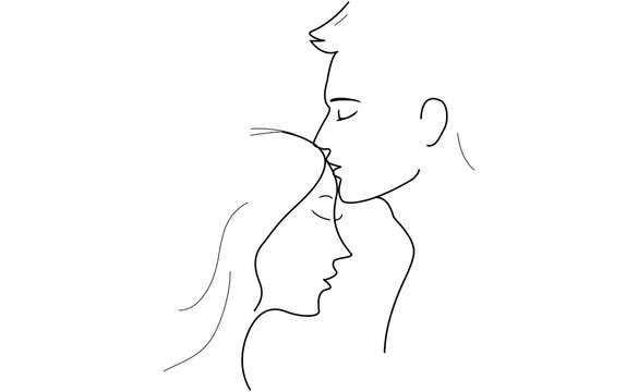 Minimalist Line Art of Man Kissing Woman's Forehead &ndash; Tender Continuous Line Couple Illustration