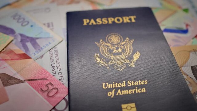 United States Passport On Assorted International Banknotes