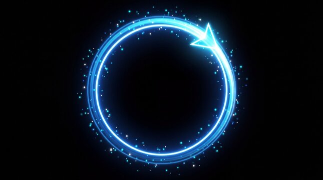 Glowing blue neon circular refresh icon on dark background with glowing circle