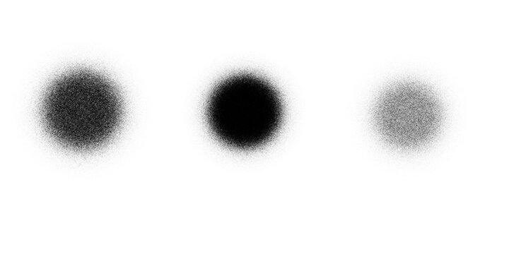 Abstract Grainy Black Circles with Noise Texture, Spray Gradient Spots Set