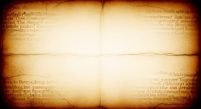 Vintage aged parchment paper background with folded texture and faded writing