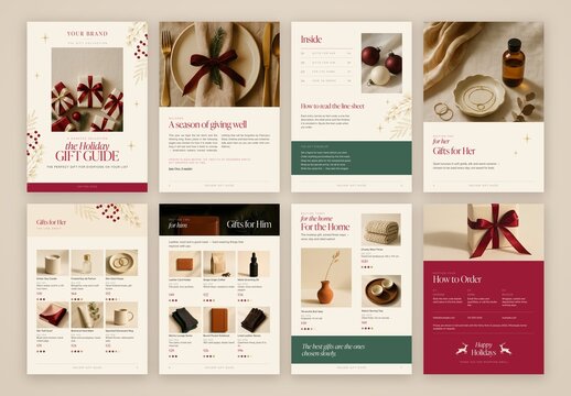 Christmas Gift Guide Brochure Template, Elegant Holiday Catalog & Product Lookbook for Boutique Retail and Gift Shops