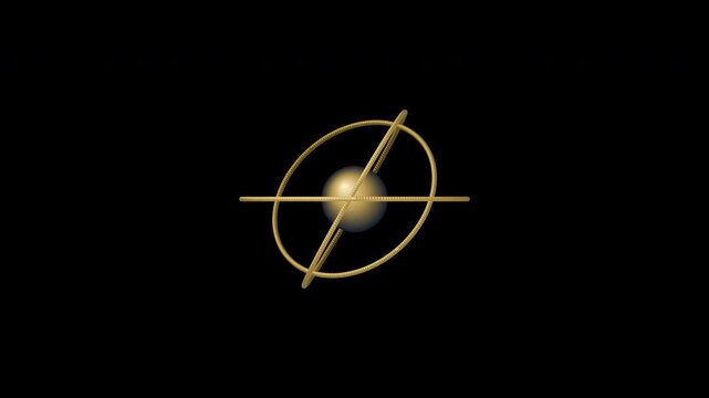 Golden celestial orbit vector graphic depicting lunar eclipse alignment over horizon on black background