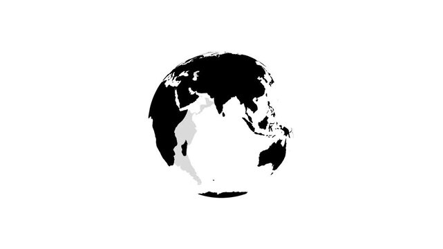 Black and White 3D World Globe Rotation on White Background 4K Motion Graphics Animation