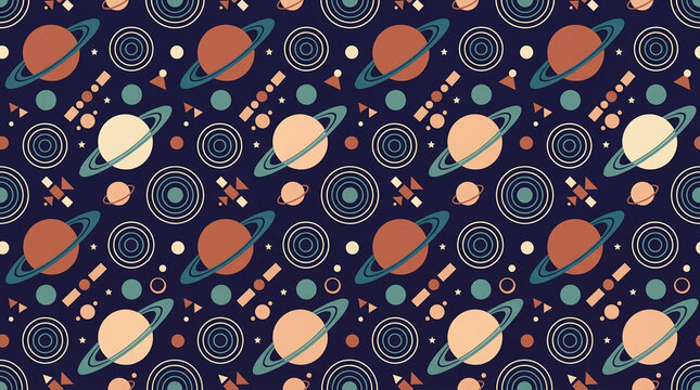 Geometric Space Pattern with Planets and Orbital Rings