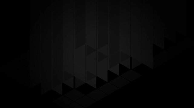 Minimalist dark abstract background, black 3D geometric block pattern, subtle low key technology animation for modern video presentation