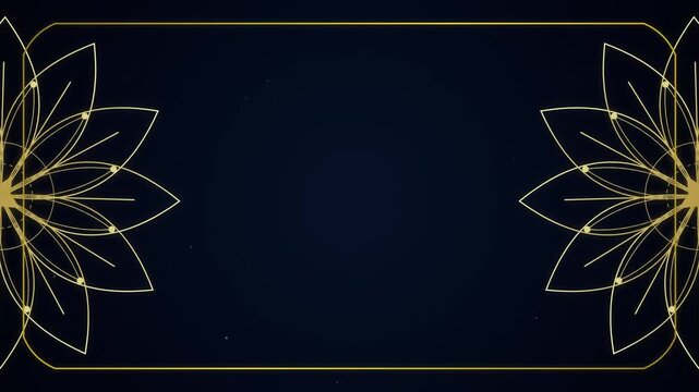 Elegant dark blue background with luxury gold floral mandala frame and decorative border