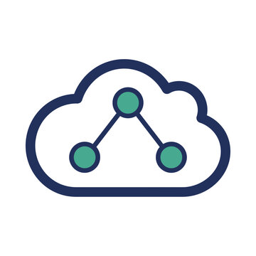 Cloud computing network connection vector icon, flat style digital technology symbol for web, app, database and server infrastructure design, isolated clipart for business communication and data stora
