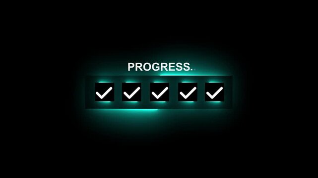 Checklist and task progress tracking concept. neon placing the final checkmark on a progress bar, task completion, productivity, goal setting, and efficient project management.4k motion graphics