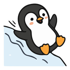 Obraz premium Cute Penguin Sliding on Ice Winter
