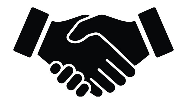 A black silhouette of two hands shaking represents agreement and partnership collaboration compact deal handshake symbol trust unity accord business connection contract greeting negotiation promise