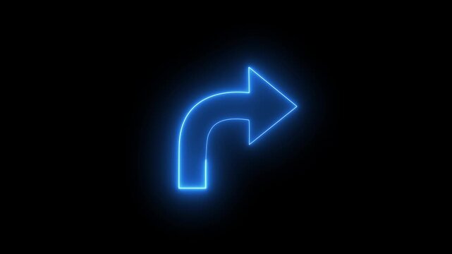 neon right turn curved arrow icon for navigation, share link, redo action, direction indicator, website forward