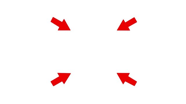 Red circular target focus icon with inward arrows for center alignment, minimize window, shrink frame, concentration point