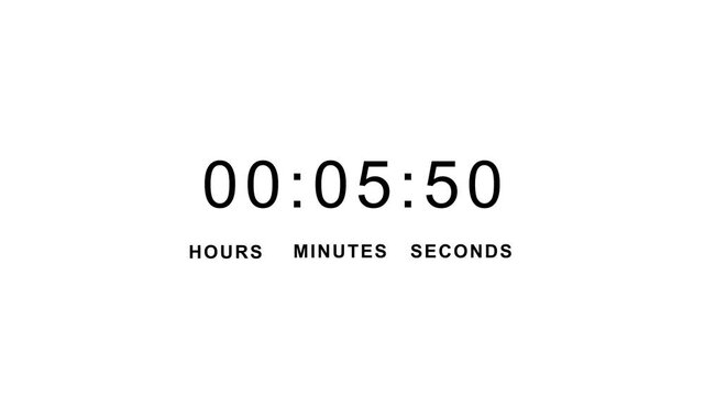 Monochromatic digital countdown timer display icon showing hours, minutes, and seconds for product launch, sale event, stopwatch countdown