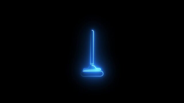Glowing blue neon plunger icon for plumbing service, sanitary maintenance, pipe unblocking tool, bathroom repair