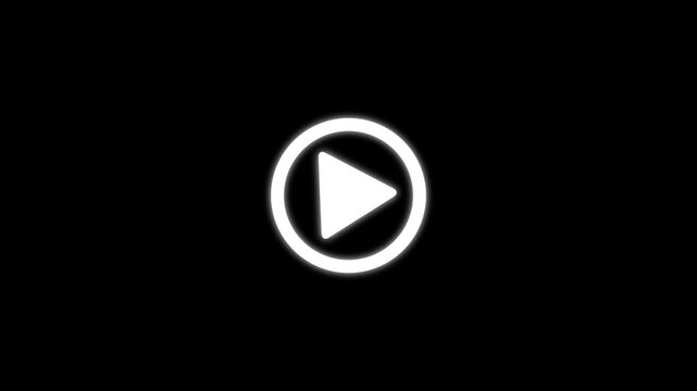 Glowing white circular play button icon for media player controls, video streaming, audio playback, start media