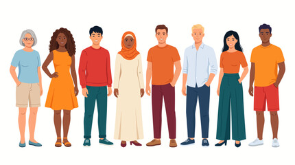 Fototapeta premium Diverse People Standing Together in Modern Flat Vector Illustration.