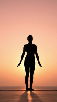 Slow Motion Sunset Silhouette Stretch, Wellness and Self-Care Concept