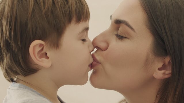 Mother and Child Share a Tender Kiss on a Warm Day
