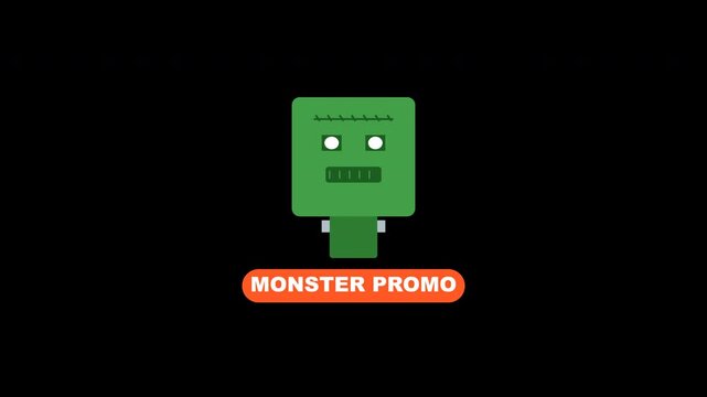 Flat animated Halloween Frankenstein monster head bouncing and squashing with animated lightning bolts in transparent
