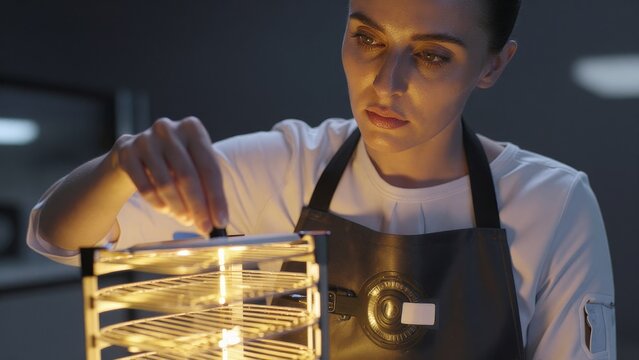 Focused Female Professional Working with Modern Scientific Equipment
