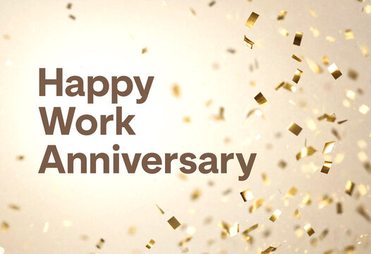 Celebration Message Happy Work Anniversary With Confetti Background Design