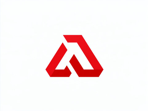 Minimalist red 3D geometric logo forming stylized letter A with interlocking shapes on clean white background. Modern corporate branding. 