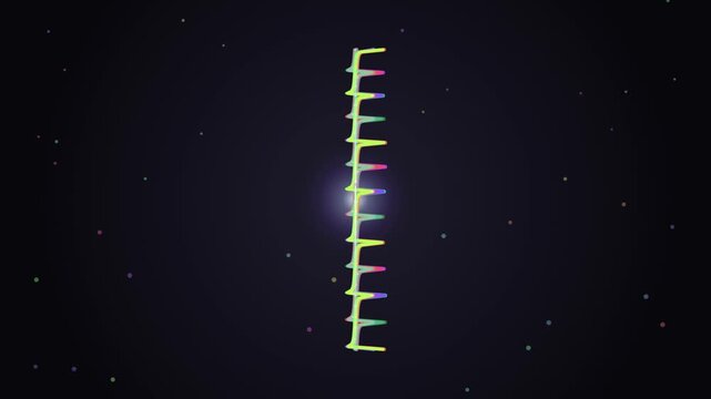 3D RNA Strand Animation in Deep Space, Molecular Biology Single Helix Model, Glowing Genetic Code Scientific Visualization