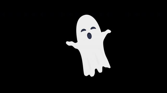Ghostly Spirit with Playful Expression Floating Against Background ghost animation cartoon white dark character graphic loop clip footage motion