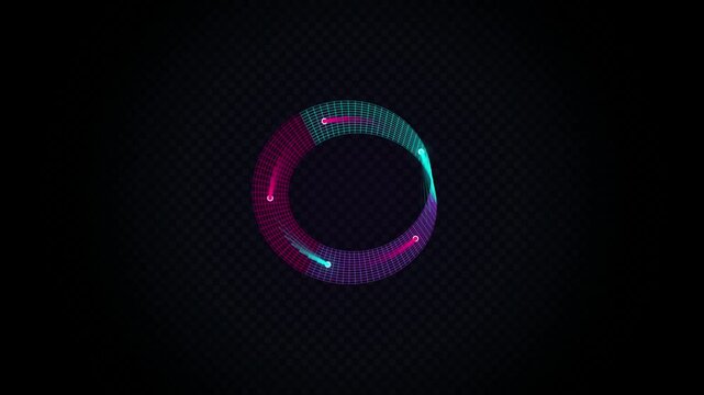 Futuristic neon loading ring icon animation, glowing cyan and magenta HUD preloader element, abstract digital interface loader video overlay