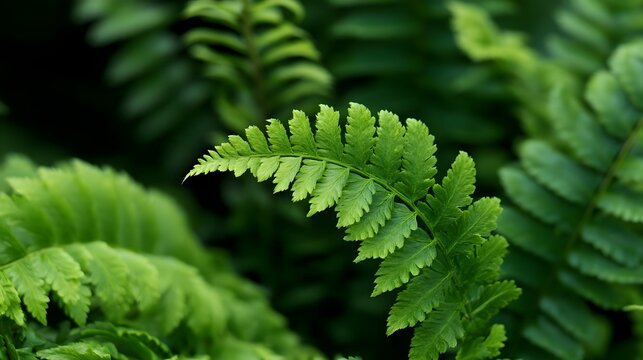 A close up of vibrant green fern fronds with soft focus background highlighting natural botanical texture and fresh foliage