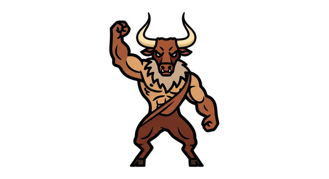 Strong muscular minotaur mascot character flexing arms