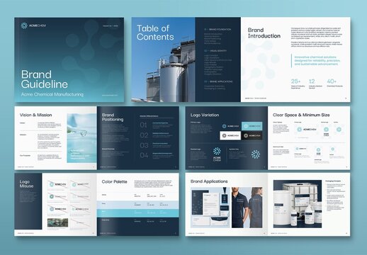 Brand Guidelines Template, Corporate Identity Manual, Logo Standards Brochure & Style Guide for Industrial, Manufacturing, Chemical & Engineering Branding