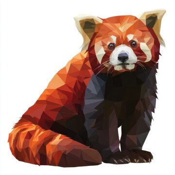 Low Poly Geometric Red Panda Illustration Isolated On A White Background For Graphic Design