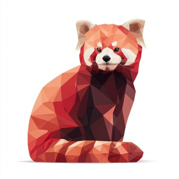 Low Poly Red Panda Illustration Isolated On White Background With Vibrant Orange And Brown Tones