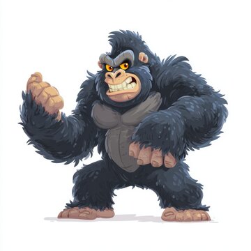 Pixel Art Angry Gorilla Stance With Furry Texture And Glowing Eyes Against A White Background