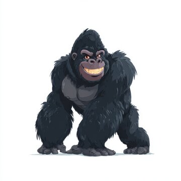 Pixel Art Gorilla Standing On All Fours With A Wide Grinning Face Against A Clean White Background