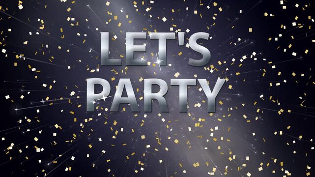 Let's Party Text Animation with Gold Confetti and Starry Night Sky