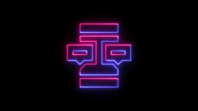 Neon glowing text alignment icon with speech bubbles on a dark background