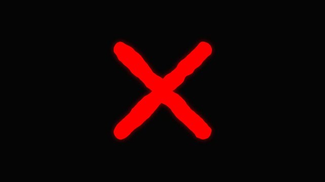 Red X mark on black background, bold and striking symbol