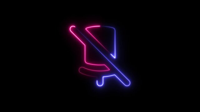 Neon light mute sign icon with glowing red and blue lines on a dark background