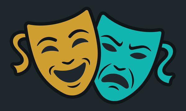 Comedy and tragedy theatrical masks vector illustration, acting symbol, drama and comedy art concept
