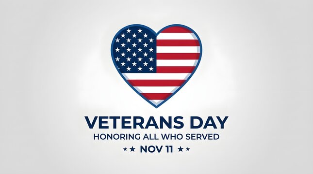 Patriotic heart design with american flag pattern celebrating the annual national holiday of veterans day in november