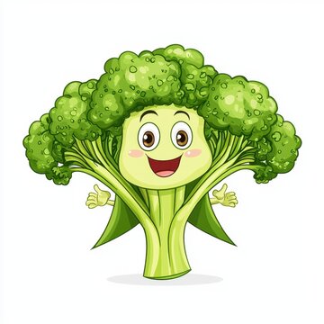 Happy Green Broccoli Cartoon Character Illustration