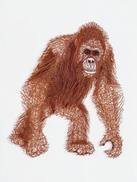 Stippled Pointillism Illustration Of An Orangutan On A White Background