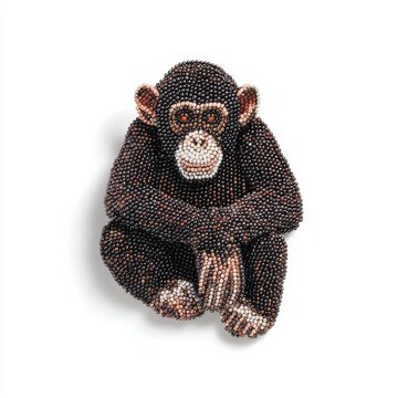 Stippling Dot Art Illustration Of A Chimpanzee Sitting On A Plain White Isolated Background