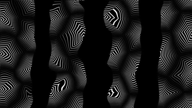 Animated white color multiple hexagonal shapes with repeating parallel lines modern design black loop able geometrical background