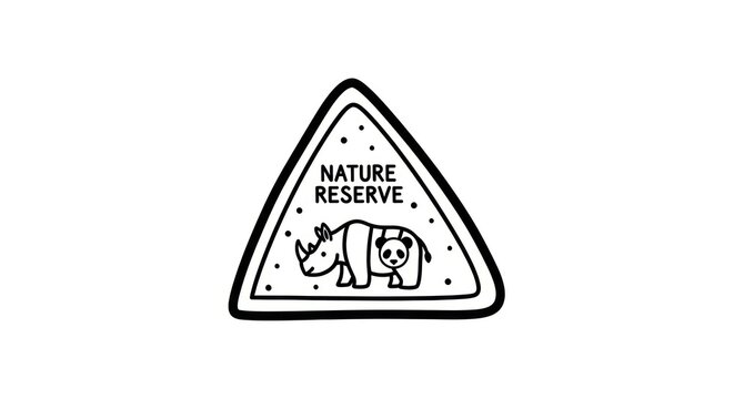 Nature reserve sign with rhinoceros illustration.