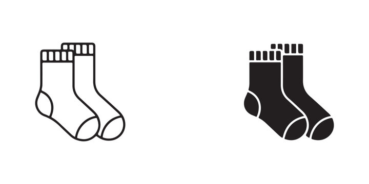 Minimalist line drawing of two pairs of socks with different textures and colors isolated on transparent background